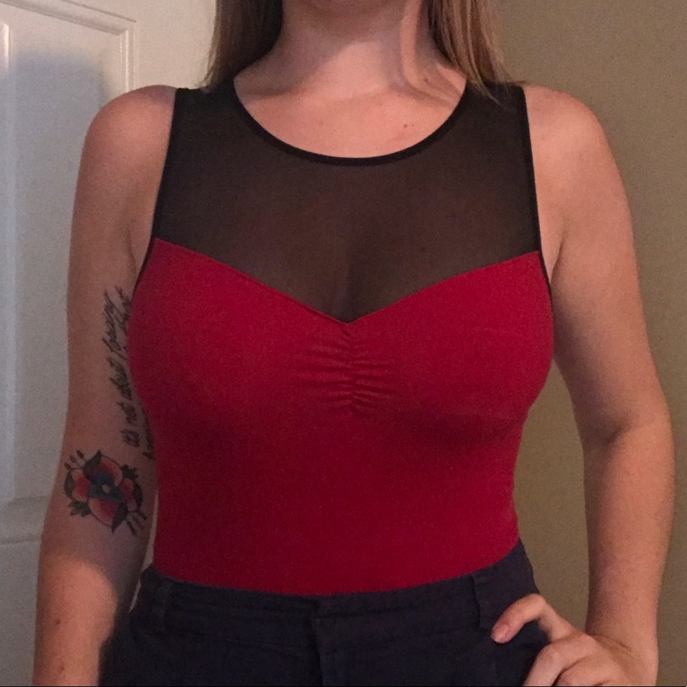 Red and Black Mesh Bodysuit